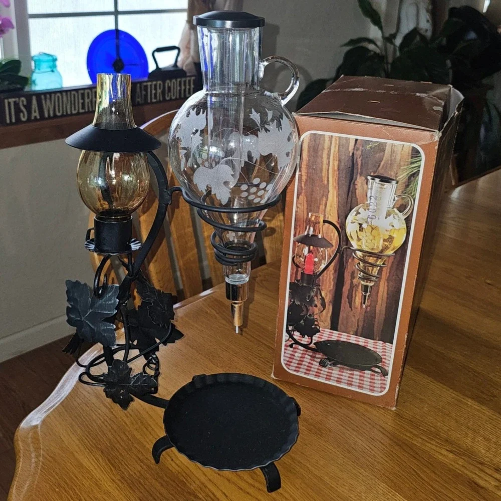 Vintage Austrian Made Etched Glass Wine Areator with Candle Stand